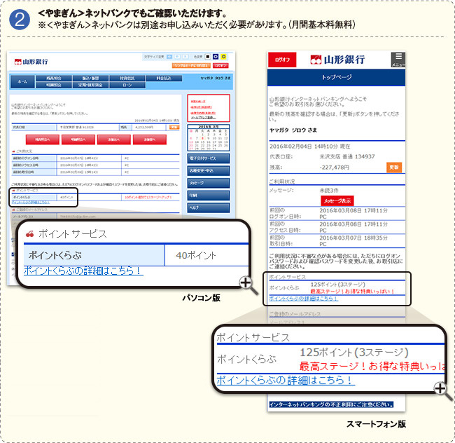 2.やまぎんネットバンクでもご確認いただけます。※やまぎんネットバンクは別途お申込みいただく必要があります。（月間基本料無料）