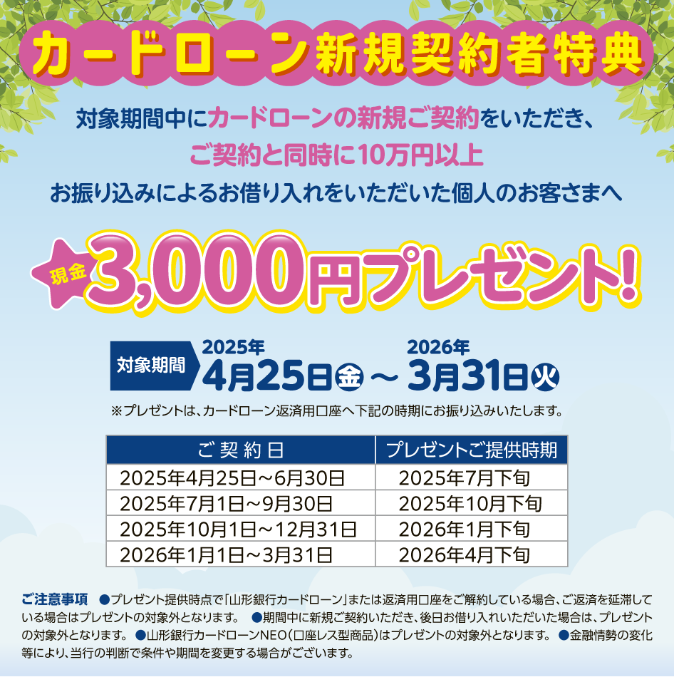 カードローン新規契約者特典